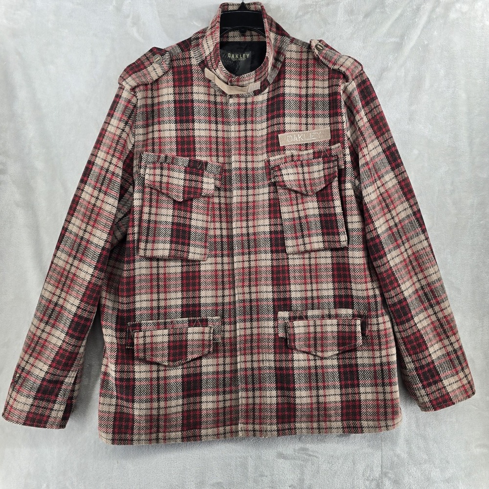 Oakley Tactical Field Gear Jacket Mens XL Red Plaid Wool Blend M-65 Utility Coat